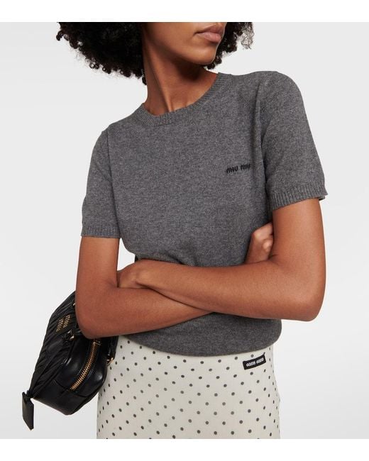 Miu Miu Gray Logo Cashmere Sweater