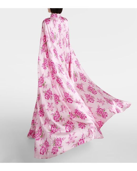 Rodarte Pink Caped Floral Silk Satin Gown