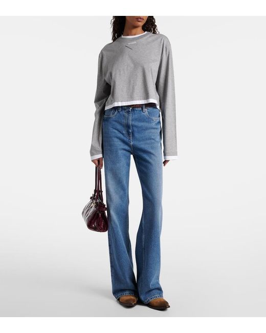 Prada Gray Langarm-T-Shirt Aus Baumwoll-Jersey