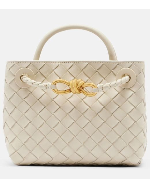 Bottega Veneta Natural Andiamo Mini Leather Top-Handle Bag