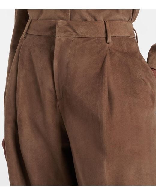 Max Mara Brown Brando High-Rise Suede Wide-Leg Pants