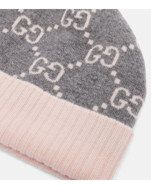 Gucci Gray Gg Cashmere Jacquard Beanie