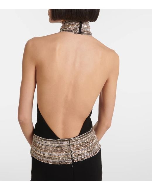 Elie Saab Black Embellished Open-Back Cady Gown