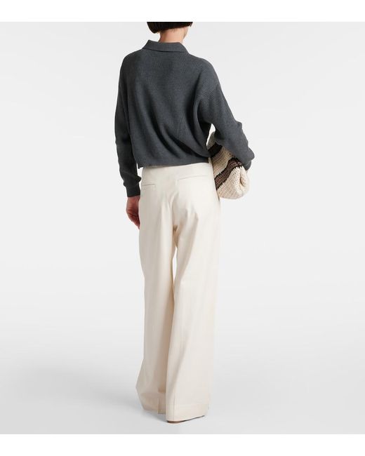 Brunello Cucinelli Gray Cotton Polo Sweater