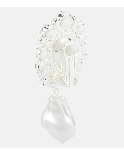 Magda Butrym White Crystal-embellished Faux Pearl Clip-on Earrings