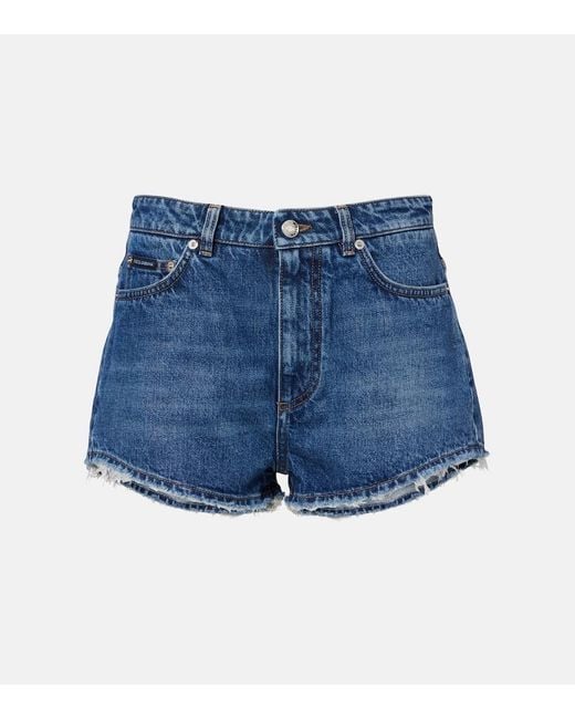 Dolce & Gabbana Blue Frayed Denim Shorts