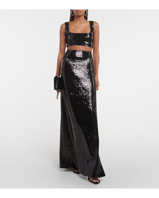 Galvan Black Beating Heart Sequined Maxi Skirt
