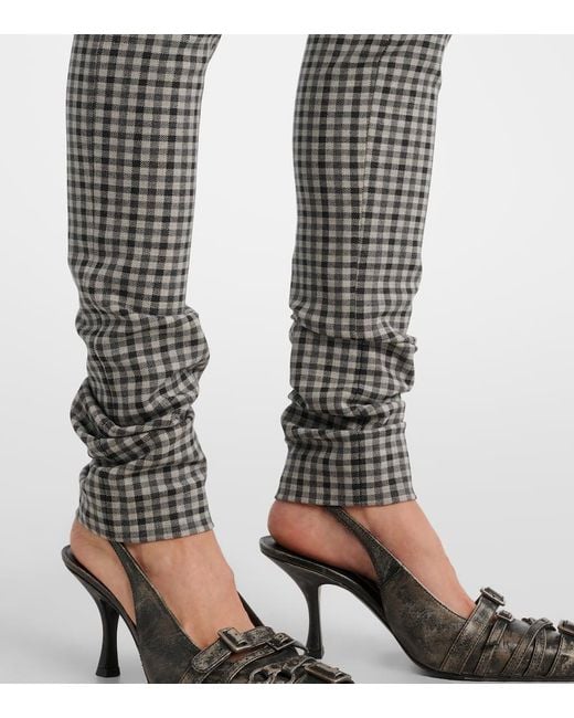 Acne Gray Checked Wool-Blend Slim Pants