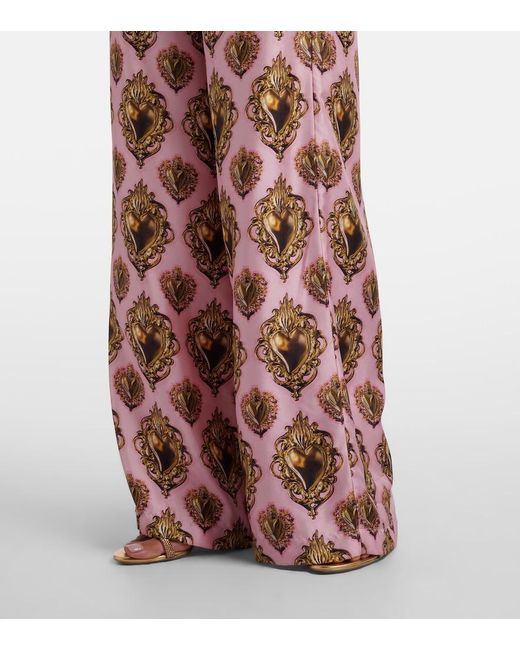 Dolce & Gabbana Pink Printed High-Rise Silk Palazzo Pants