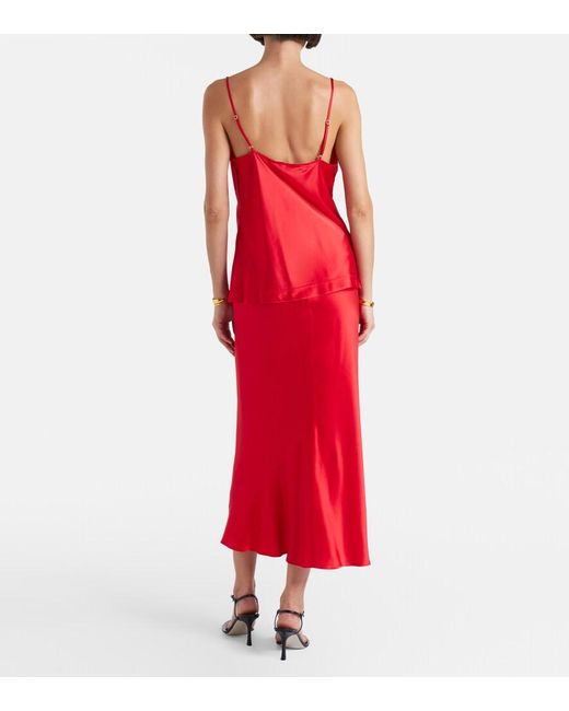 Dorothee Schumacher Red Sense Of Shine Satin Midi Skirt
