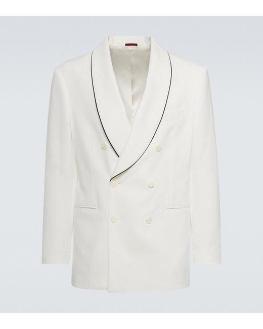 Brunello Cucinelli White Cotton Tuxedo Jacket for men