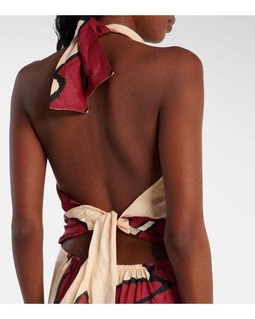 Johanna Ortiz Red Wonders Of The Sea Linen Maxi Dress