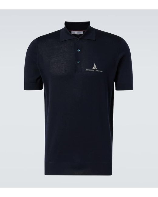Polo En Soie Et Coton A Logo Brunello Cucinelli pour homme en coloris Blue