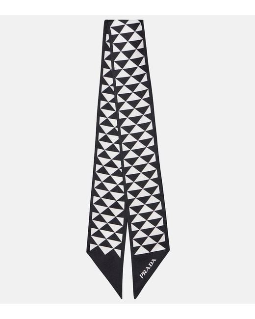 Prada White Printed Silk Twill Scarf