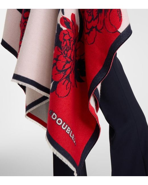 LaDoubleJ Red Soul Floral Wool And Silk Poncho