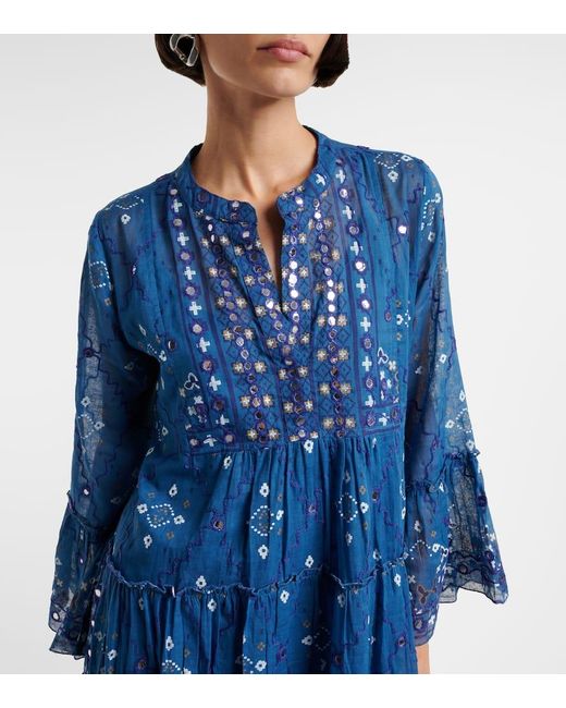 Juliet Dunn Blue Bedrucktes Minikleid Aus Baumwolle
