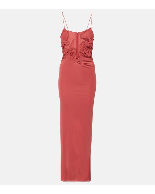 Christopher Esber Red Molded Venus Cutout Mesh Maxi Dress