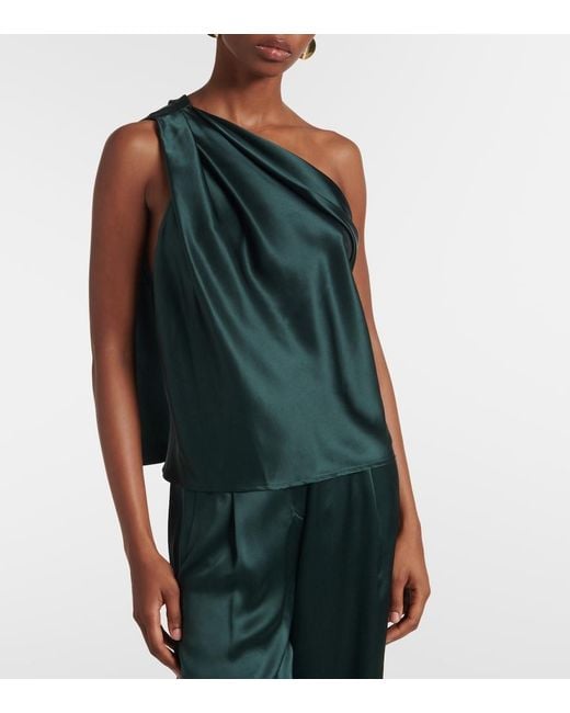 The Sei Green Silk One-Shoulder Sleeveless Top