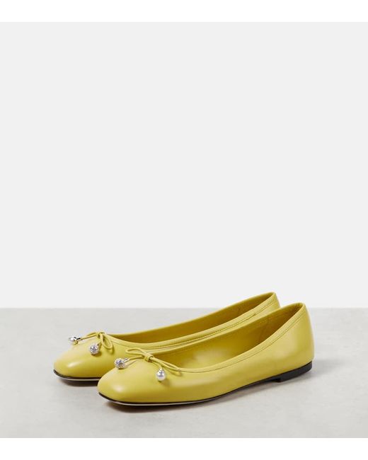 Jimmy Choo Yellow Elme Bow-Detail Leather Ballet Flats