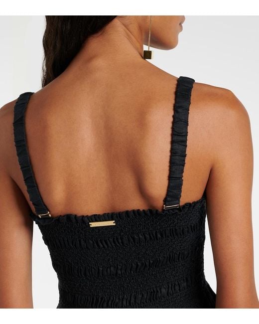Heidi Klein Black La Bocana Shirred Linen Midi Dress
