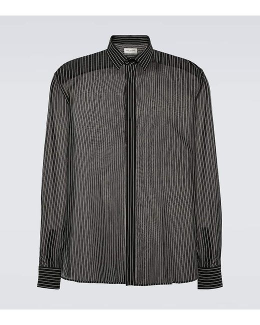 Camisa de georgette de seda a rayas Saint Laurent de hombre de color Black