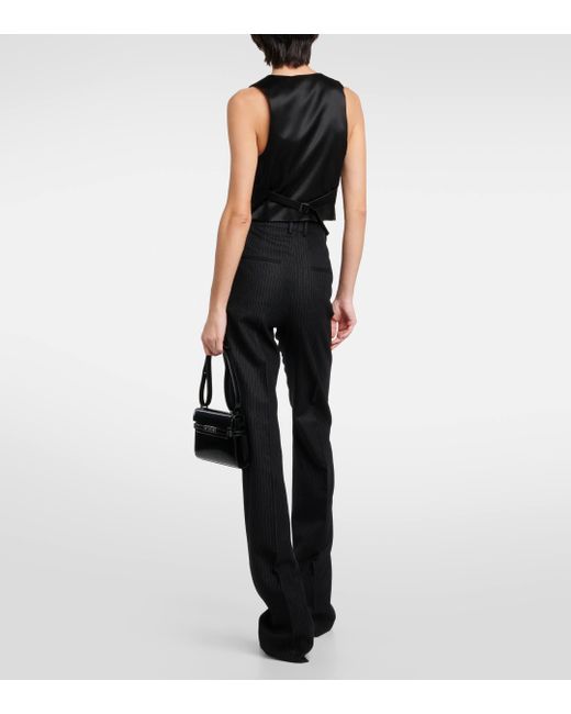 Pantalon ample raye a taille haute en laine Saint Laurent en coloris Black