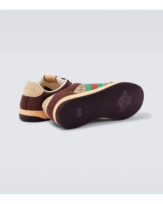 Gucci Brown Screener Gg Canvas And Suede Sneakers for men