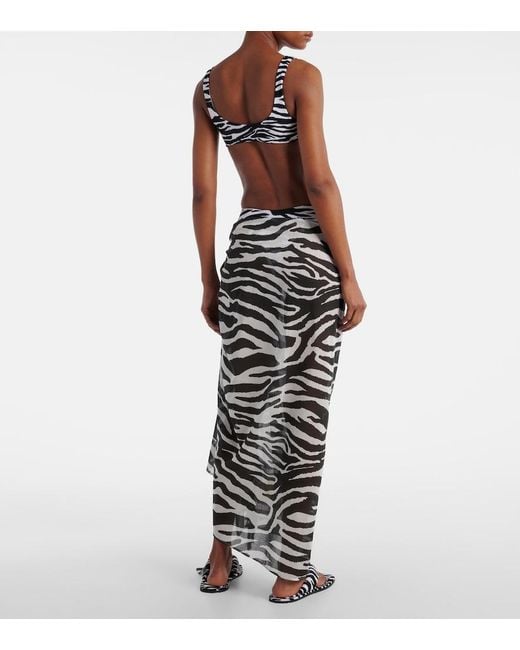 The Attico Black Zebra-Print Cotton Muslin Beach Cover-Up