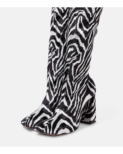 AMINA MUADDI Black Marine Stretch 95 Velvet Knee-High Boots
