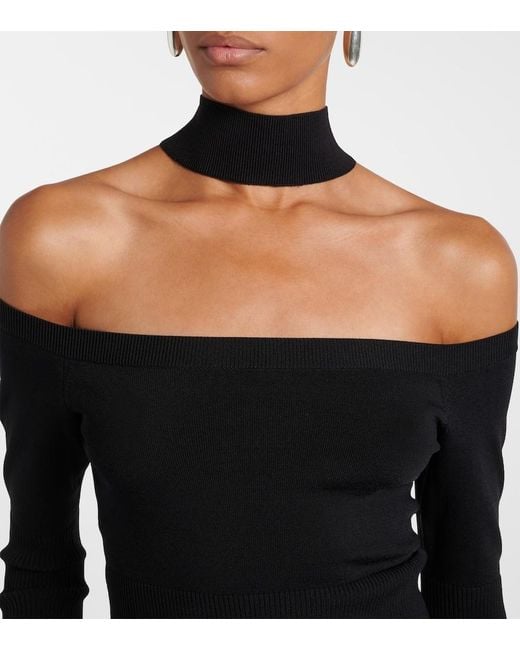 Jonathan Simkhai Black Lila Ribbed-Knit Off-Shoulder Top