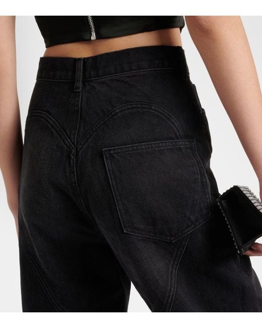 Area Black Hoch Sitzende Jeans Mit Geradem Bein, Cut-outs Und Kristallen