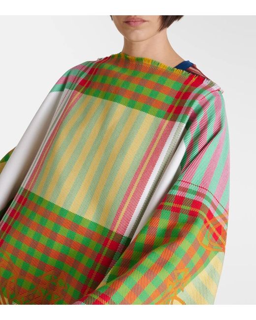 Vivienne Westwood Green Combat Tartan Wool And Cotton Poncho