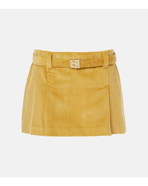 Miu Miu Yellow Minirock Aus Baumwoll-Cord