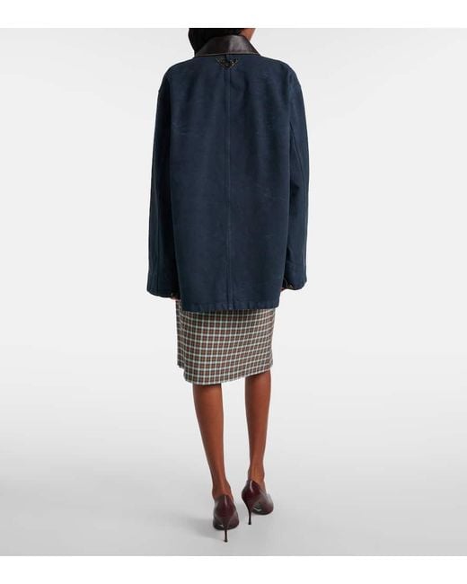 Prada Blue Oversized Cotton Leather-Trimmed Jacket