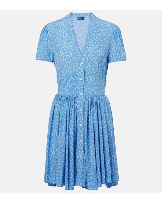 Polo Ralph Lauren Blue Hemdblusenkleid Aus Crepe