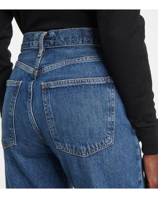 Agolde Blue 90's Pinch Waist Long High-Rise Straight Jeans