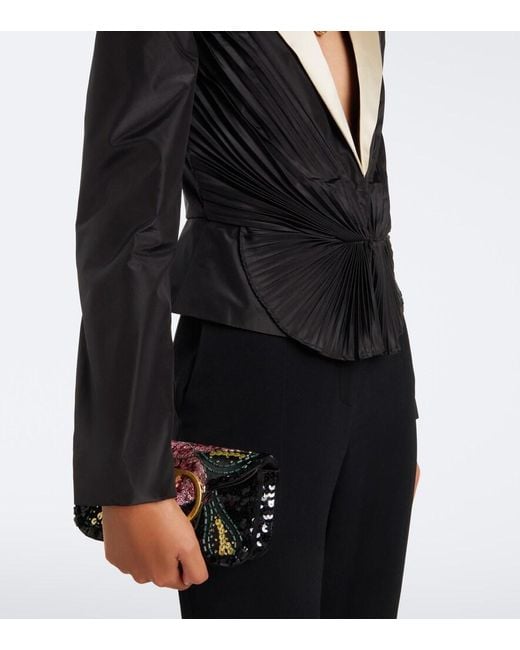 Valentino Black Plisse Silk Taffeta Blazer
