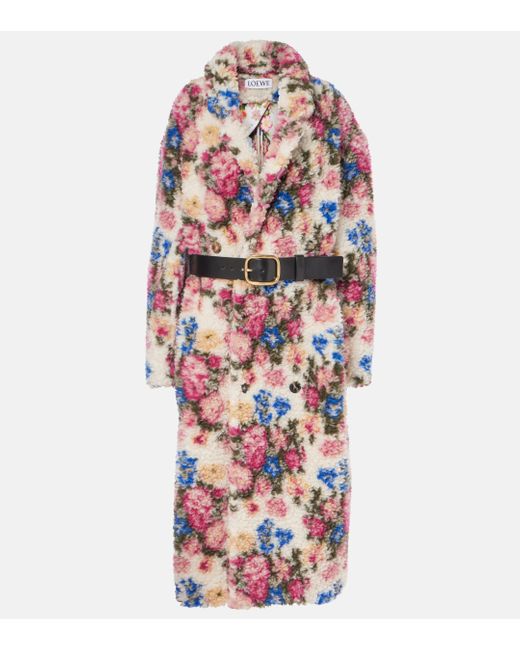 Loewe Red Belted Floral Teddy Coat