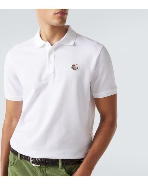 Moncler White Cotton Pique Polo Shirt for men