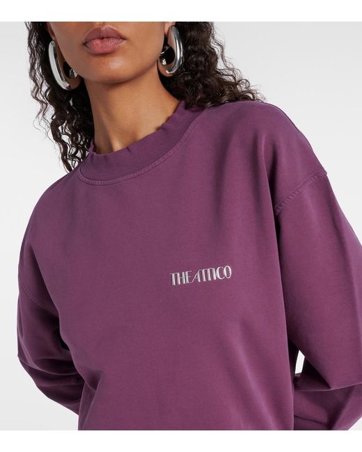 The Attico Purple Ruched Cotton-Blend Fleece Minidress