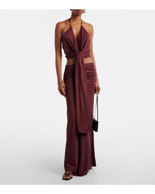 AYA MUSE Purple Kaima Draped Jersey Crop Top