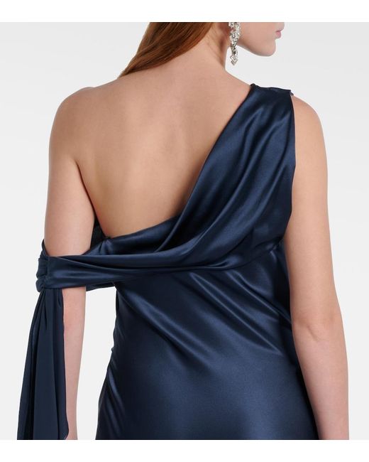 The Sei Blue Draped One-Shoulder Silk Charmeuse Gown