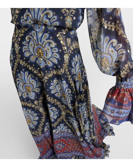 Etro Blue Paisley Silk Jacquard Maxi Skirt
