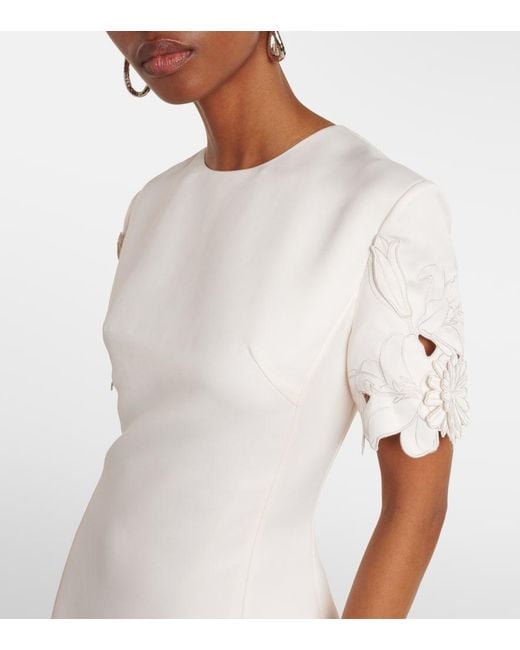 LEO LIN Caroline Floral-Applique Midi Dress in White | Lyst LEO LIN Caroline Floral-Applique Midi Dress in White | Lyst
