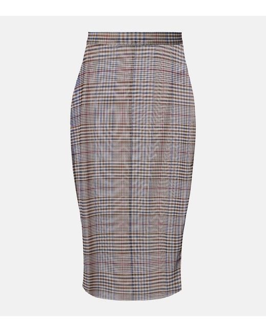 Frankie Shop Gray Aurora Plaid Sheer Mesh Midi Skirt