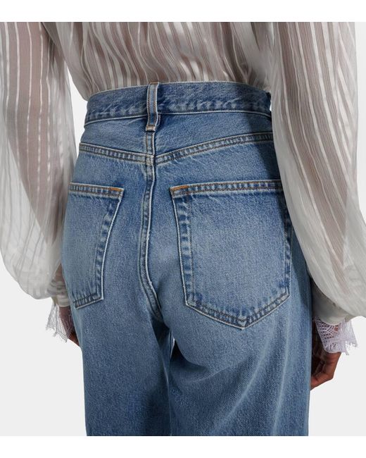 FRAME Blue Vertical Crop Straight Jeans