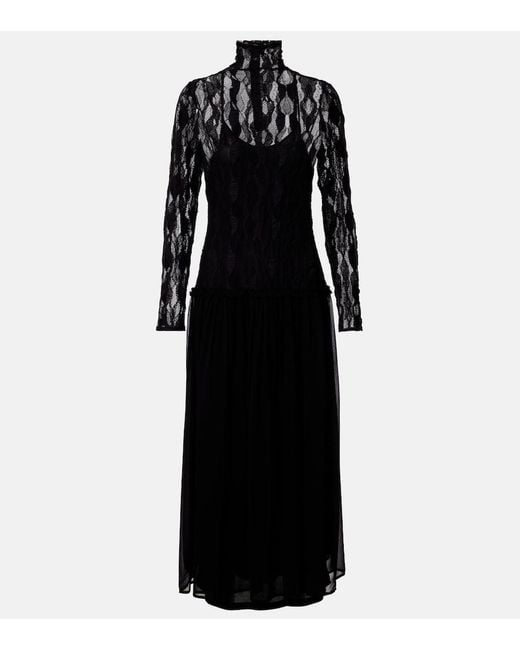 Ulla Johnson Black Sybil Lace And Chiffon Maxi Dress