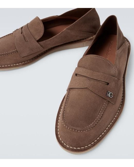 Dolce & Gabbana Brown New Florio Ideal Suede Penny Loafers for men