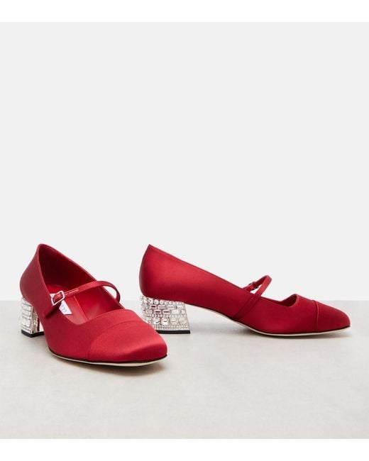 Jimmy Choo Red Elisa 45 Embellished Satin Pumps