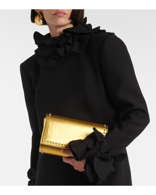 Christian Louboutin Yellow Verzierte Clutch Paloma Aus Metallic-Leder